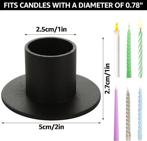 12 قطعة من حوامل الشموع السوداء المصنوعة من الحديد غير اللامع، حامل شموع مستدقة لتزيين المنزل وحفلات الزفاف والذكرى السنوية وهدايا الترحيب بالمنزل الجديد، تناسب شمعة بسمك 3/4 بوصة in Kuwait