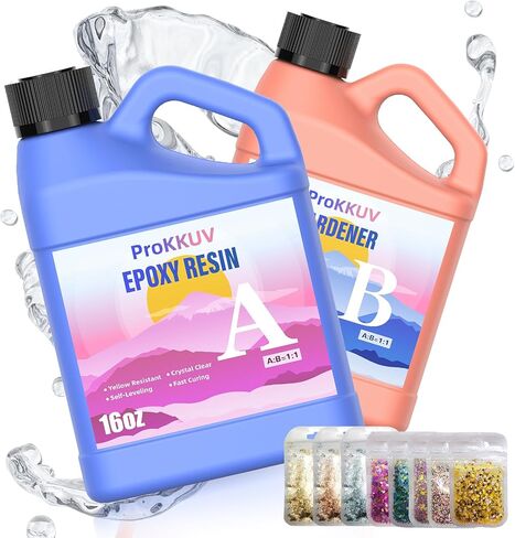 مجموعة راتنجات الإيبوكسي، مجموعة 64 أونصة من راتنجات الإيبوكسي، راتنجات إيبوكسي شفافة كريستالية خالية من فقاعات الإيبوكسي ذاتية التسوية سهلة المزيج 1:1 مجموعة راتنجات لصب الراتنج الفني صناعة المجوهرات DIY والحرف الفنية والخشب والراتنج in Kuwait