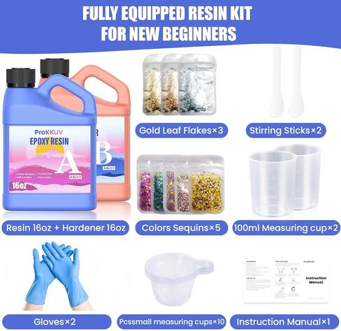 مجموعة راتنجات الإيبوكسي، مجموعة 64 أونصة من راتنجات الإيبوكسي، راتنجات إيبوكسي شفافة كريستالية خالية من فقاعات الإيبوكسي ذاتية التسوية سهلة المزيج 1:1 مجموعة راتنجات لصب الراتنج الفني صناعة المجوهرات DIY والحرف الفنية والخشب والراتنج in Kuwait