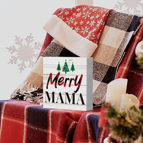 ريفي مرح ماما مرح شجرة عيد الميلاد صندوق خشبي علامة، مزرعة عيد الميلاد سانتا ديكور العمل الفني، الخشب مربع علامة مكتب كتلة علامات المنزل الجرف مكتب الديكور 5 × 5 بوصة in Kuwait