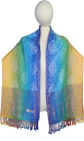 Wander Agio Womens Pashmina Shawl Party Jacquard Wraps Evening Dress Silk Like Wrap Long Silky Satin Face Scarf Colourful in Saudi Arabia