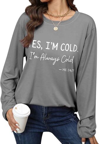 سترة OUNAR Yes I'm Cold Me 24/7 للسيدات أنا دائمًا حروف باردة مع قلنسوة بأكمام طويلة وبلوفرات علوية in Saudi Arabia