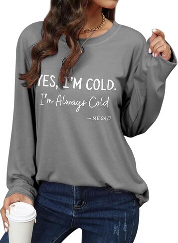 سترة OUNAR Yes I'm Cold Me 24/7 للسيدات أنا دائمًا حروف باردة مع قلنسوة بأكمام طويلة وبلوفرات علوية in Saudi Arabia