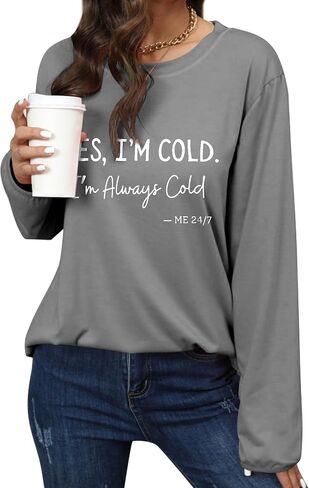 سترة OUNAR Yes I'm Cold Me 24/7 للسيدات أنا دائمًا حروف باردة مع قلنسوة بأكمام طويلة وبلوفرات علوية in Saudi Arabia