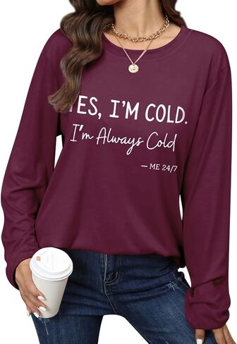 سترة OUNAR Yes I'm Cold Me 24/7 للسيدات أنا دائمًا حروف باردة مع قلنسوة بأكمام طويلة وبلوفرات علوية in Saudi Arabia