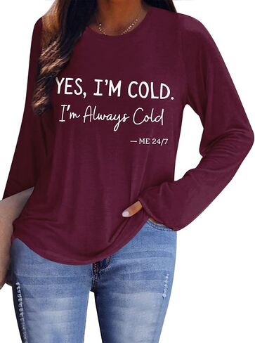 سترة OUNAR Yes I'm Cold Me 24/7 للسيدات أنا دائمًا حروف باردة مع قلنسوة بأكمام طويلة وبلوفرات علوية in Saudi Arabia