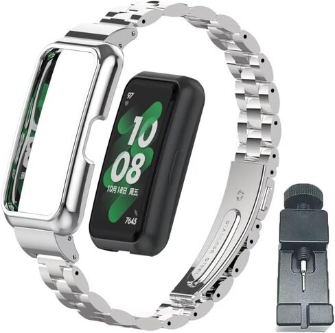 Compatible for Huawei Band 9/8/7 Bands,Stainless Steel Metal Replacement Strap Bracelet with Metal Frame for Huawei Band 7/8/9 Woman Man in Saudi Arabia