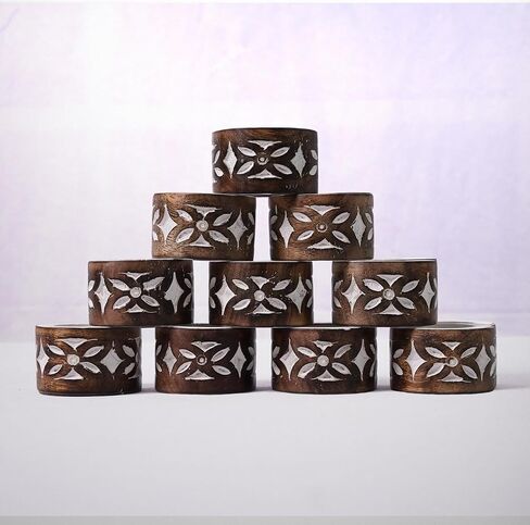 مجموعة حلقات مناديل خشبية مكونة من 10 قطع، حوامل مناديل خشبية من المانجو لأدوات مائدة الطعام، حلقات مناديل كبيرة، طاولة طعام، للاستخدام اليومي، الزفاف، الذكرى السنوية، عيد الشكر، حفلة المعمودية in Kuwait