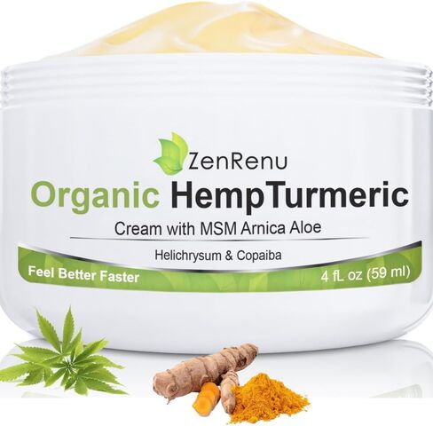 كريم المفاصل والكركم من القنب العضوي من زينرينو وكريم العضلات مع زهرة الأرنيكا وميثيل سلفونيل ميثان ومستخلص زيت القنب و7 زيوت عطرية - غير دهنية وسريعة الامتصاص للظهر والرقبة والمرفقين والركبتين والورك 2 أونصة in Kuwait