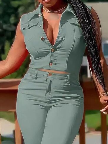 Flamingals Women's Solid Flap Pocket Sleeveless Top & Capri Pants Set Casual Set in Saudi Arabia