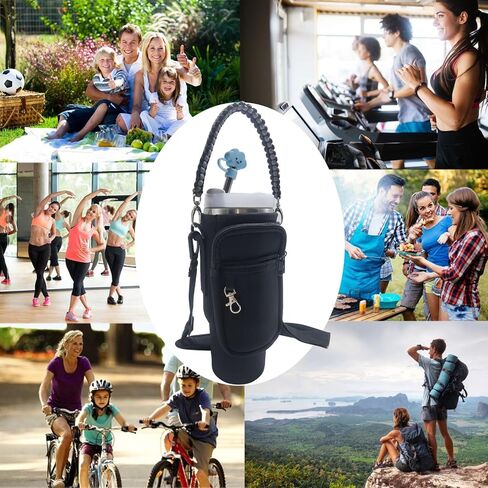 Fits Stanley 40 OZ Water Bottle Bag，Dual storage pocket design，with Key Fob, Adjustable Shoulder Strap, Cloud Straw Cover and Stainless Steel Straw,Hand-woven handle cord(Purple) in Saudi Arabia