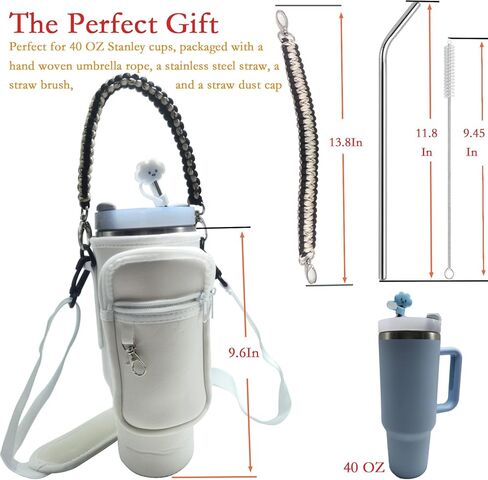 Fits Stanley 40 OZ Water Bottle Bag，Dual storage pocket design，with Key Fob, Adjustable Shoulder Strap, Cloud Straw Cover and Stainless Steel Straw,Hand-woven handle cord(Purple) in Saudi Arabia