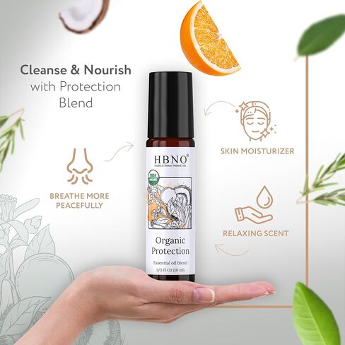 زيت النعناع العطري العضوي من HBNO - 1/3 أونصة (10 مل) حجم السفر - زيوت النعناع العضوية وزيوت MCT المعتمدة من وزارة الزراعة الأمريكية - مثالية للسفر والعلاج العطري والتدليك والعطور والمرطب. in Kuwait