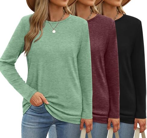 OFEEFAN Womens 3 Packs Long Sleeve Crew Neck Shirts Fall Tops Clothes Outfits 2024 Basic Tee in Kuwait