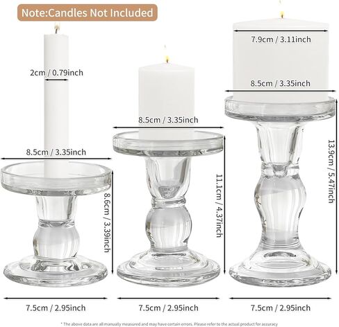 حاملات شموع زجاجية، 3 قطع شموع شفافة كريستالية بتصميم أنيق للشمعة المستدقة العمودية وضوء الشاي in Kuwait