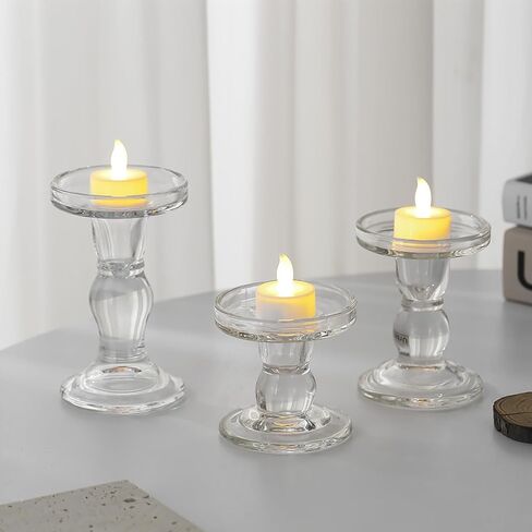 حاملات شموع زجاجية، 3 قطع شموع شفافة كريستالية بتصميم أنيق للشمعة المستدقة العمودية وضوء الشاي in Kuwait