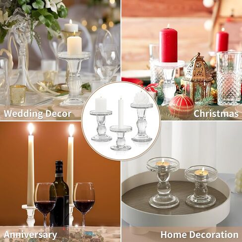 حاملات شموع زجاجية، 3 قطع شموع شفافة كريستالية بتصميم أنيق للشمعة المستدقة العمودية وضوء الشاي in Kuwait