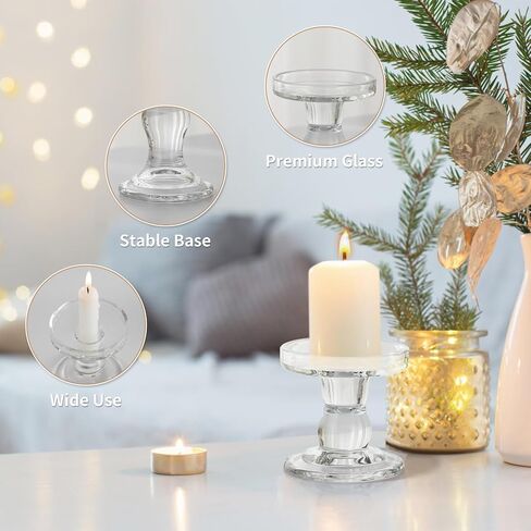 حاملات شموع زجاجية، 3 قطع شموع شفافة كريستالية بتصميم أنيق للشمعة المستدقة العمودية وضوء الشاي in Kuwait