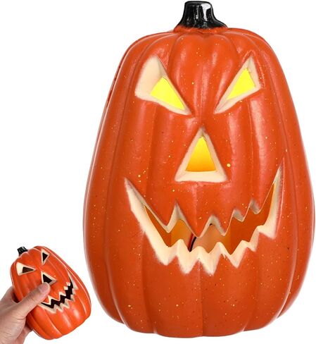 Abaodam Halloween LED Pumpkin Light الجوف خارج جاك O فانوس اليقطين تمثال فانوس اليقطين LED ضوء البلاستيك البرتقالي ضوء الديكور لحزب المنزل in Saudi Arabia