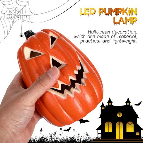 Abaodam Halloween LED Pumpkin Light الجوف خارج جاك O فانوس اليقطين تمثال فانوس اليقطين LED ضوء البلاستيك البرتقالي ضوء الديكور لحزب المنزل in Saudi Arabia