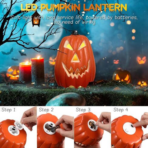 Abaodam Halloween LED Pumpkin Light الجوف خارج جاك O فانوس اليقطين تمثال فانوس اليقطين LED ضوء البلاستيك البرتقالي ضوء الديكور لحزب المنزل in Saudi Arabia