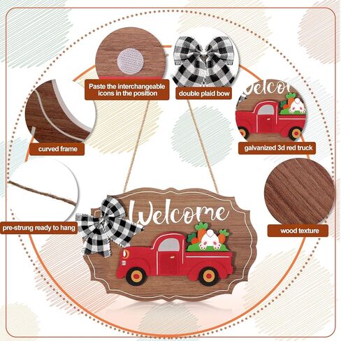 Qunclay 12 Pieces Interchangeable Truck Blank Welcome Sign Seasonal Truck Sign Red Truck Decor with Wooden Cutouts for Holiday Thanksgiving Halloween Christmas Party (Natural,Irregular Style) in Saudi Arabia