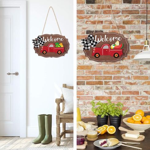 Qunclay 12 Pieces Interchangeable Truck Blank Welcome Sign Seasonal Truck Sign Red Truck Decor with Wooden Cutouts for Holiday Thanksgiving Halloween Christmas Party (Natural,Irregular Style) in Saudi Arabia