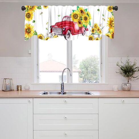 54 * 18 بوصة شاحنة حمراء مع عباد الشمس نافذة المعالجة الستارة خمر نمط البلد تصميم قضيب جيب نافذة ستارة الستارة للمطبخ الحمام غرفة المعيشة غرفة النوم الديكور in Kuwait