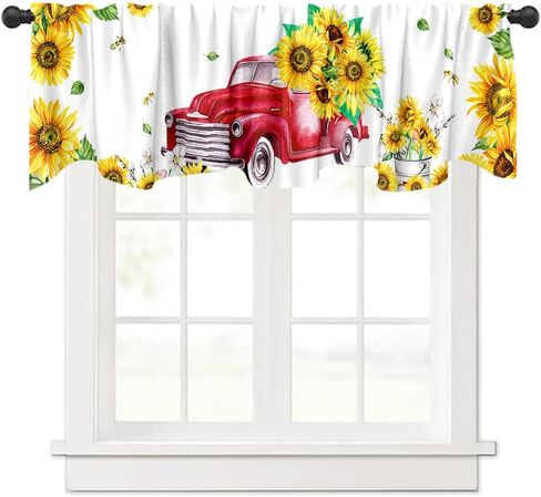 54 * 18 بوصة شاحنة حمراء مع عباد الشمس نافذة المعالجة الستارة خمر نمط البلد تصميم قضيب جيب نافذة ستارة الستارة للمطبخ الحمام غرفة المعيشة غرفة النوم الديكور in Kuwait