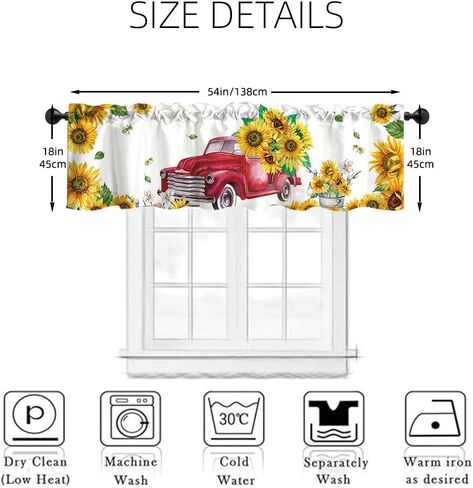 54 * 18 بوصة شاحنة حمراء مع عباد الشمس نافذة المعالجة الستارة خمر نمط البلد تصميم قضيب جيب نافذة ستارة الستارة للمطبخ الحمام غرفة المعيشة غرفة النوم الديكور in Kuwait