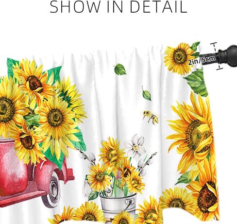 54 * 18 بوصة شاحنة حمراء مع عباد الشمس نافذة المعالجة الستارة خمر نمط البلد تصميم قضيب جيب نافذة ستارة الستارة للمطبخ الحمام غرفة المعيشة غرفة النوم الديكور in Kuwait