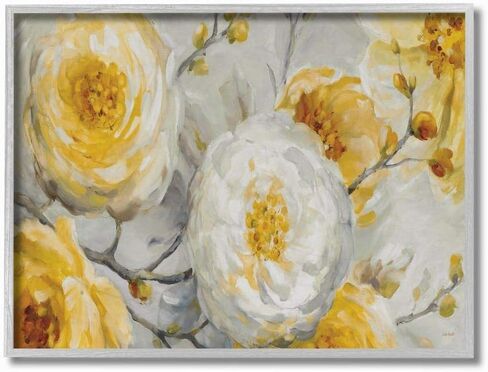 Stupell Industries Abstract Flower Blossoms Tree Yellow White Painting, Designed by Lisa Audit Wall Art, 16x20, Grey Framed in Saudi Arabia