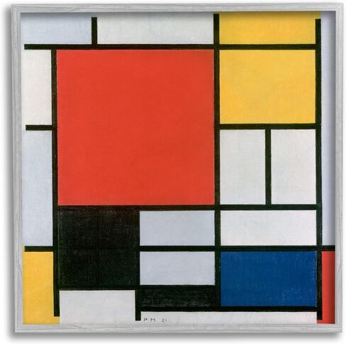 تركيب صناعات Stupell باللون الأحمر والأصفر والأزرق والأسود من Piet Mondrian، لوحة تجريدية كلاسيكية مؤطرة، لوحة فنية جدارية، تصميم بواسطة one1000paintings in Saudi Arabia