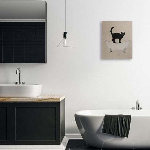Stupell Industries Black Cat Simple Claw Foot Bathtub Bathroom Painting, Design by Coco de Paris in Saudi Arabia