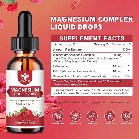 (2 Pack) Magnesium Glycinate Liquid Drops with Citrate & Taurate - High Absorption 1000mg Liquid Magnesium Complex with D3, GABA, L-theanine for Cognition, Calm, Mood & Sleep, Pineapple Flavor - 30mL in Saudi Arabia