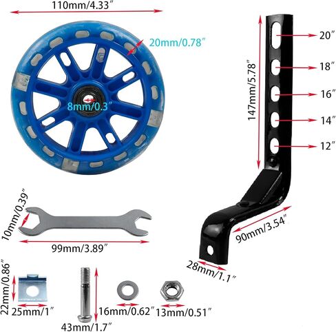 Woogim A Pair of Bicycle Training Wheels 4.33 Inch Diameter Flash Silent Wheels for 12-20 Inch Single Speed Bikes Metallic Blue in Kuwait