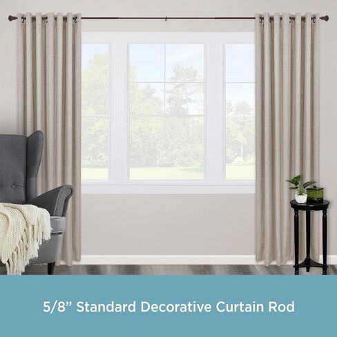 قضيب ستارة نافذة مزخرف قياسي بطرف مربع Iverson KN75646 من Kenney، طول قابل للتعديل 90-130 بوصة، لمسة نهائية من الإسبريسو، أنبوب فولاذي بقطر 5/8 بوصة in Kuwait