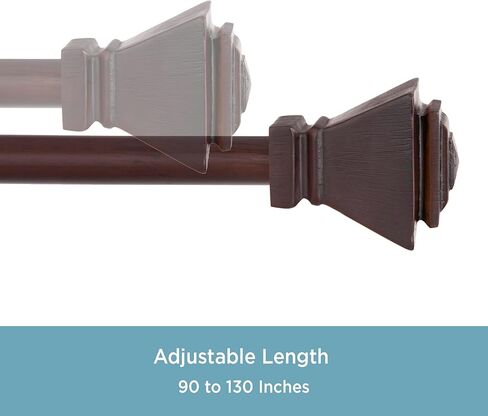 قضيب ستارة نافذة مزخرف قياسي بطرف مربع Iverson KN75646 من Kenney، طول قابل للتعديل 90-130 بوصة، لمسة نهائية من الإسبريسو، أنبوب فولاذي بقطر 5/8 بوصة in Kuwait