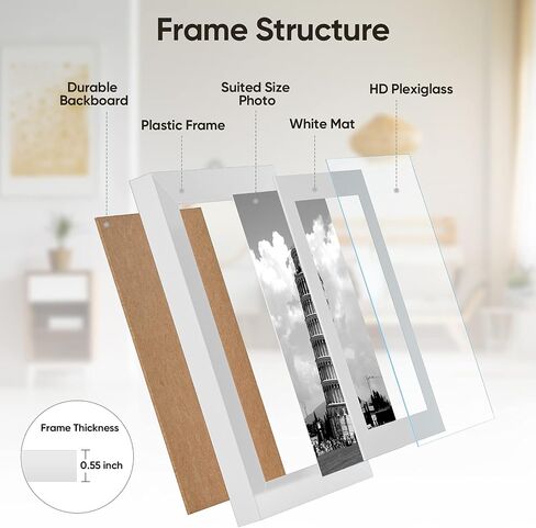 Nacial Picture Frames, White 11x14 Picture Frame Set of 4, Photo Frame Display 8x10 Photo with Mat and 11x14 photo without Mat, Picture Frames Collage for Wall in Saudi Arabia