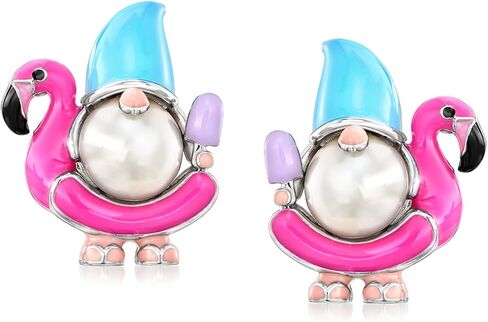 Ross-Simons 8-8.5mm Cultured Pearl and Multicolored Enamel Patriotic Gnome Earrings in Sterling Silver in Saudi Arabia