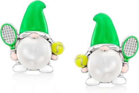 Ross-Simons 8-8.5mm Cultured Pearl and Multicolored Enamel Patriotic Gnome Earrings in Sterling Silver in Saudi Arabia