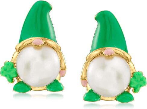 Ross-Simons 8-8.5mm Cultured Pearl and Multicolored Enamel Patriotic Gnome Earrings in Sterling Silver in Saudi Arabia