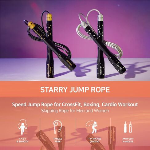 حبل القفز للرجال والنساء - حبل القفز للتمرين السريع لتدريبات اللياقة البدنية لجميع الأعمار والجنس - كابل خفيف الوزن وقابل للتعديل، رائع لتمارين القلب والملاكمة والكروس فيت، صنع في كوريا (حبل القفز الجميل، UA-210) in Kuwait