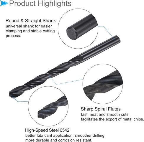 6542 High Speed Steel Twist Drill Bits, 8.8mm Diameter 123mm Length, Black Oxide Straight Twist Jobber Drill Bit - (Applications: for Metal Woodwork Plastic Aluminum) in Saudi Arabia