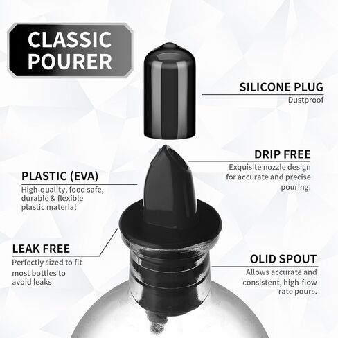 12 PCS Bottle Pourers And 12 PCS rubber pourers dust cap covers Syrup Pourer Pour Spouts Plastic Liquor Bottle Pourers with Rubber Pourers Dust Cap Covers Bottle Pourers (black) in Saudi Arabia
