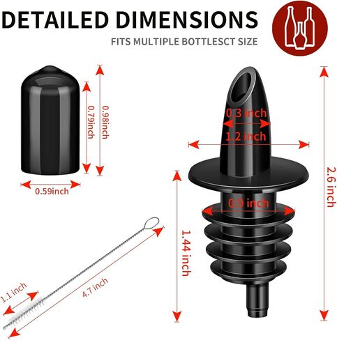 12 PCS Bottle Pourers And 12 PCS rubber pourers dust cap covers Syrup Pourer Pour Spouts Plastic Liquor Bottle Pourers with Rubber Pourers Dust Cap Covers Bottle Pourers (black) in Saudi Arabia