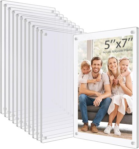 Acrylic Fridge Magnetic Frame, Double Sided Clear Magnetic Picture Frame, Clear Frameless Magnetic Refrigerator Photo Frame for Fujifilm Instax Mini, 42.36x 3.54 Inch,Pack of 12 in Saudi Arabia