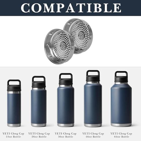 مصفاة شاي لينكيديا 304 من الفولاذ المقاوم للصدأ متوافقة مع زجاجة YETI Rambler 18oz/26oz/36oz/46oz/64oz قبعات Chug وMagDock، سدادة فاكهة مانعة لتصفية الثلج، عبوتان in Saudi Arabia