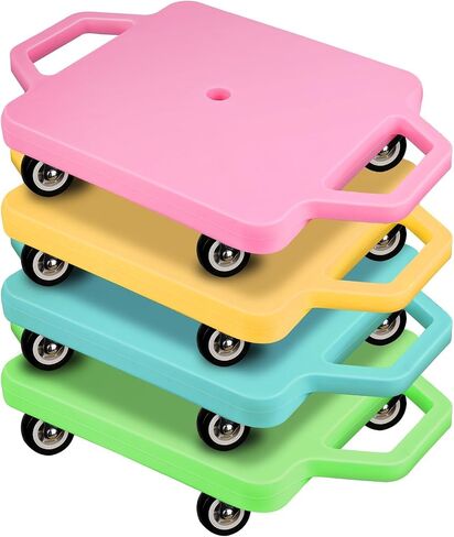 4 Pcs Sports Scooter Board with Handles Sitting Scooter Board Colored Plastic Casters Sport Floor Scooter Board Children Gym Indoor Outdoor Activities Play Equipment in Saudi Arabia