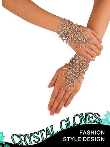 Fingerless Sparkle Gloves Rhinestone Silver Gloves Cosplay Adjustable Tassel Hand Chains Jewelry Party Accessories for Women and Girls in Saudi Arabia